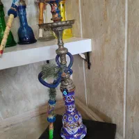 قلیان طلا کوب سری شیشه و تنه