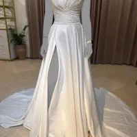 لباس عروس ساتن همراه تور مروارید