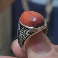 انگشتر نقره کار شده  925 عیار عقیق دو رنگ  نو