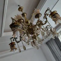 لوستر پنج شاخه لاله واژگون برنز|لوستر و چراغ آویز|ملایر, |دیوار