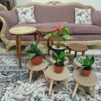 زیر گلدانی قهوه ای پایه خراطی چوبی مدل وکیوم