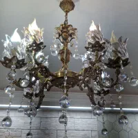 لوستر زیبا برنز با آویزهای کریستال اصلی