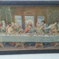 تابلو گلیمی شام آخر باقاب چوبی کار شده کاملا سالم