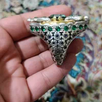 انگشتر نقره فول قلم 106گرم زمرد طلا موزنایت یاقوت