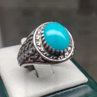 انگشتر نقره روس با سنگ فیروزه نیشابور احیا شده اصل
