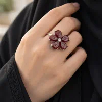 انگشتر عقیق سرخ و نقره پنج نگین پنجتن (ع)
