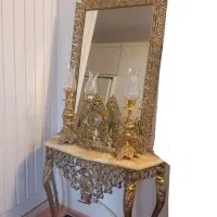 آینه شمعدان برنز با رنگ کوره ای طلایی...