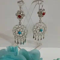 گوشواره نقره ملیله اصفهان نگین فیروزه نیشابورکد۵۱۲|جواهرات|اصفهان, مولوی|دیوار