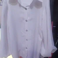 شومیز ساده سفید آستین پفکی و پارچه پولکی