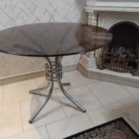 میز تک غذا خوری ۴نفره شیشه۸میل و پایه متحرک استیل