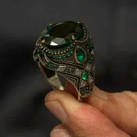 انگشتر پرکار نقره۹۲۵ سنگ یشم