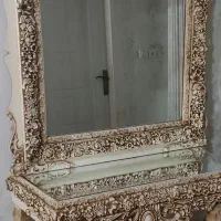 آینه کنسول منبتی کاری با شمعدان و ساعت