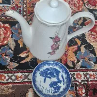 قوری بلند و نعلبکی قلم آبی