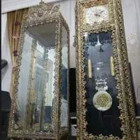 سه تیکه برنزی اینه شعمدان ساعت ایستاده گنجه بوفه