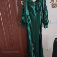 پیراهن بلند مجلسی ساتن و مانتو خطدار سایز ۴۴و۴۲