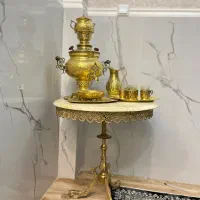 ست سماور و چای خوری برنز انتیک+ میز سنگ مرمر