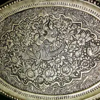 سینی مسی نخودی قاجارباقلم فوق زیبای پهلوی و2ظرف مس|کلکسیون اشیاء عتیقه|زنجان, |دیوار