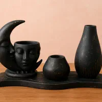 ست ترکیبی جاعودی و گلدان آرزو سنگ مصنوعی پتینه