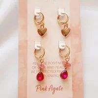 گوشواره حلقه ای آویزدار دوتایی عقیق صورتی/ارغوانی