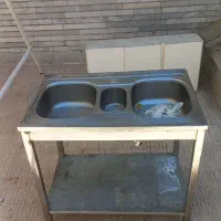 سینک صنعتی دو لگنه عمیق / کابینت فلزی