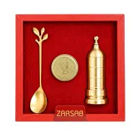 زعفران ساب برنجی زرساب با قاشق و ظرف زعفران