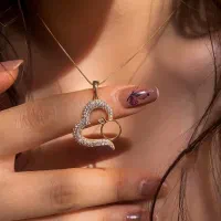 گردنبند جواهر تمام نقره مدل قلب وحلقه نماد عشق پاک