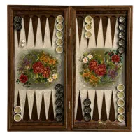 تخته نرد خاتم با نقاشی گل و مرغ و چوگان / شهر فکر