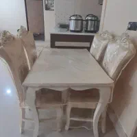 میز غذا خوری ۴ نفره چوب راش با رو کش پارچه یزدی
