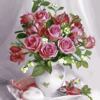 نخ و نقشه گل و گلدان گل با دارقالی کامل