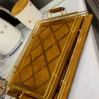 سینی چوبی اعلا با دسته های طلایی رنگ ثابت