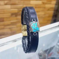 دستبند چرم فیروزه نیشابوری و نگین های معدنی|بدلیجات|نیشابور, محله میدان باغات|دیوار