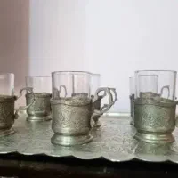 سینی و پایه نقره عتیقه