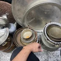کفگیر دیگ قابلمه شیرینی خوری گلدان مجسمه مسی قدیمی