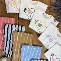 ست پارچه پنبه با شلواربگ مراکشی طرح قلب برجسته|کفش و لباس بچه|تبریز, |دیوار