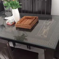 میز غذاخوری چوبی با شیشه متحرک و ۶ عدد صندلی