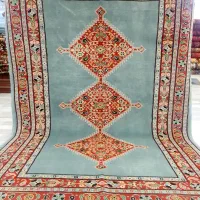 سه متری سه ترنج آبی قشقایی گل ابریشم رنگ طبیعی