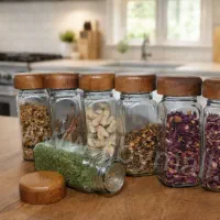 جا ادویه مکارتی درب چوبی با سری نمک پاش