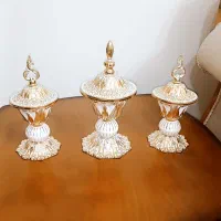 قندان برنجی آبکاری طلا سفید