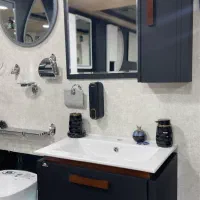 روشویی مشکی سنگ سفید  لاکچری ترکیب PVC و پلی‌وود