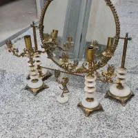 آینه و شمعدان قدیمی جنس برنجی
