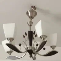 لوستر ۵ شاخه چوب استیل حباب