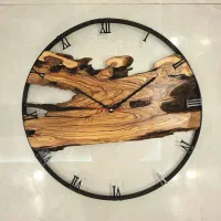 ساعت دیواری روستیک با چوب طبیعی زیتون