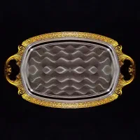 سینی بزرگ عتیقه طلا یا آب طلا کاری ( ۲۴ استکان )