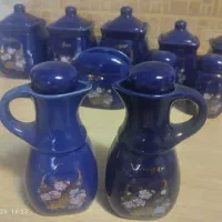 سرویس پا سماوری سورمه ای طرح طاووس|ظروف سرو و پذیرایی|قم, سنگ بند|دیوار