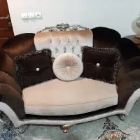 مبل هفت نفره قهوه ای بژ مخمل تمام منبت در حد نو