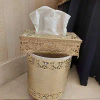 جعبه دستمال کاغذی و سطل برنجی  طلایی (آلیاژ)