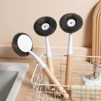 فرچه اسکرابر سیمی دسته چوبی آشپزخانه