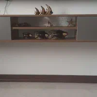 میز تلویزیون دیواری شیک و مدرن ترکیب چوب و طوسی
