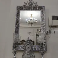 ست آینه کنسول برنز  با ست ساعت و شمعدان در حد نو