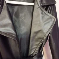 مانتو چرم آستر دار مشکی نو|لباس|دلیجان, |دیوار